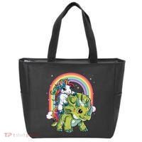 Unicorn Riding Dinosaur Triceratops Rainbow Tote Bag thumb 0