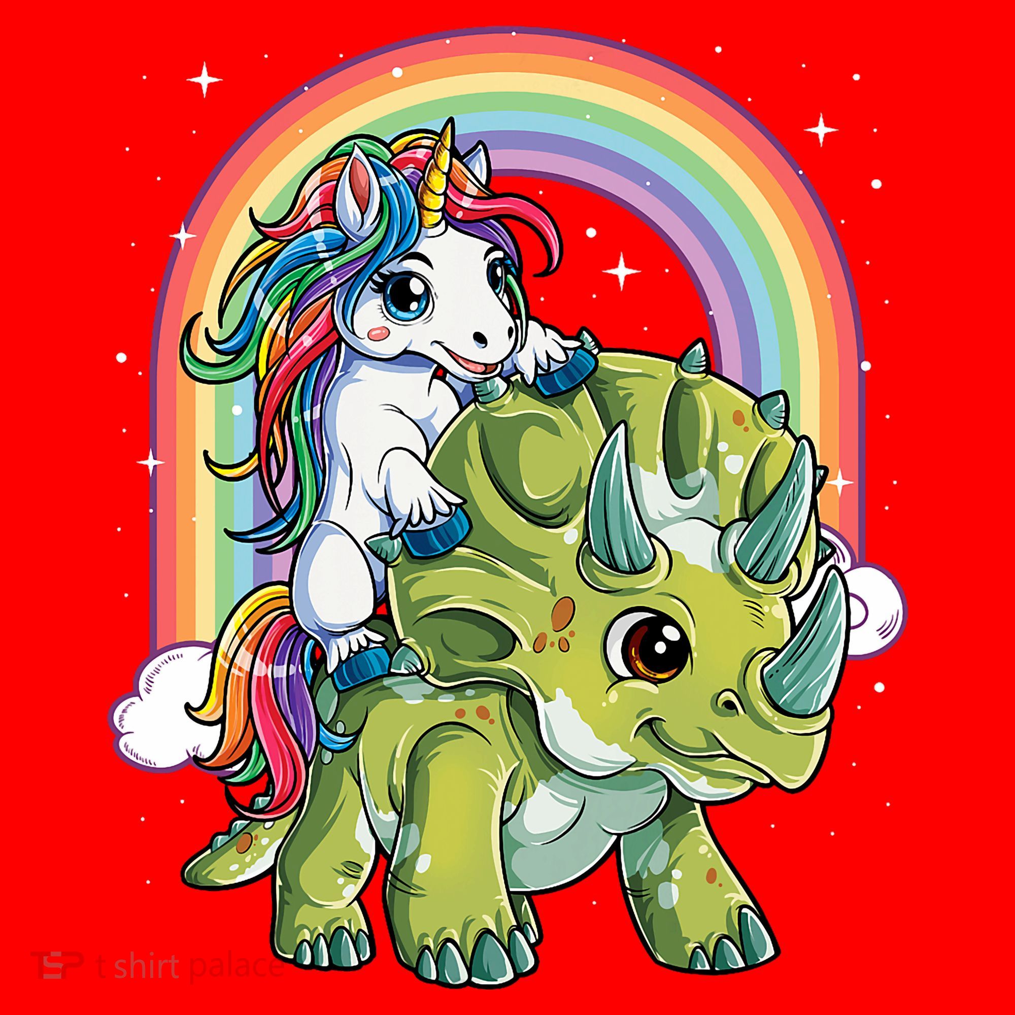 Unicorn Riding Dinosaur Triceratops Rainbow Santa Hat