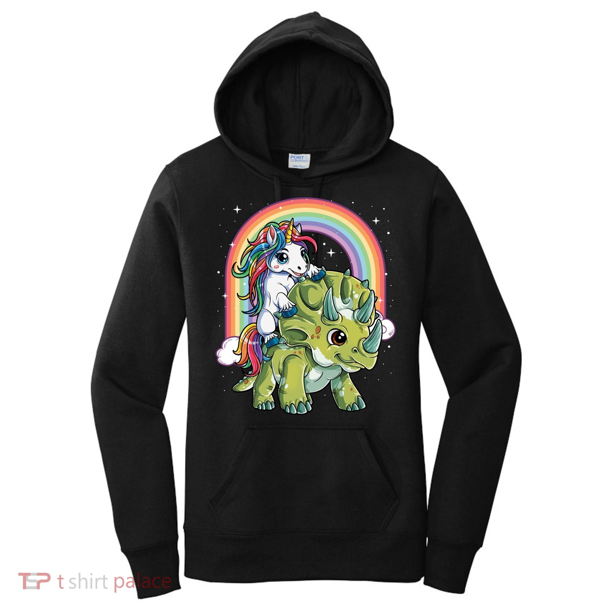 Unicorn Riding Dinosaur Triceratops Funny Boys Girls Rainbow Gift Women's Hoodie