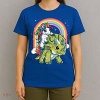 Unicorn Riding Dinosaur Triceratops Funny Boys Girls Rainbow Gift T-Shirt thumb 4