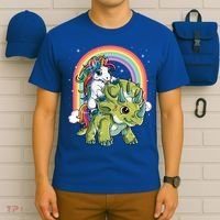 Unicorn Riding Dinosaur Triceratops Funny Boys Girls Rainbow Gift T-Shirt thumb 6
