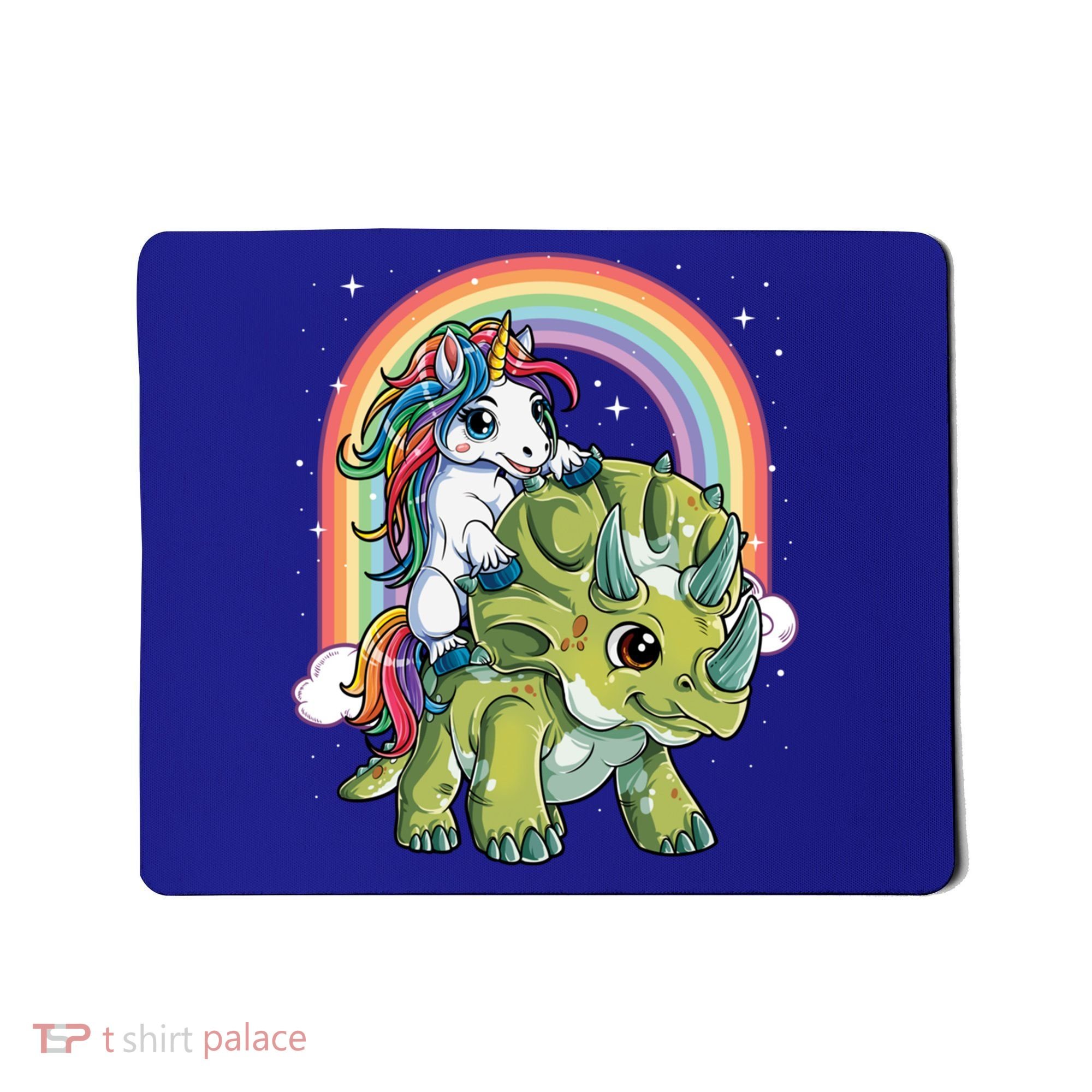 Unicorn Riding Dinosaur Triceratops Funny Boys Girls Rainbow Gift Mousepad