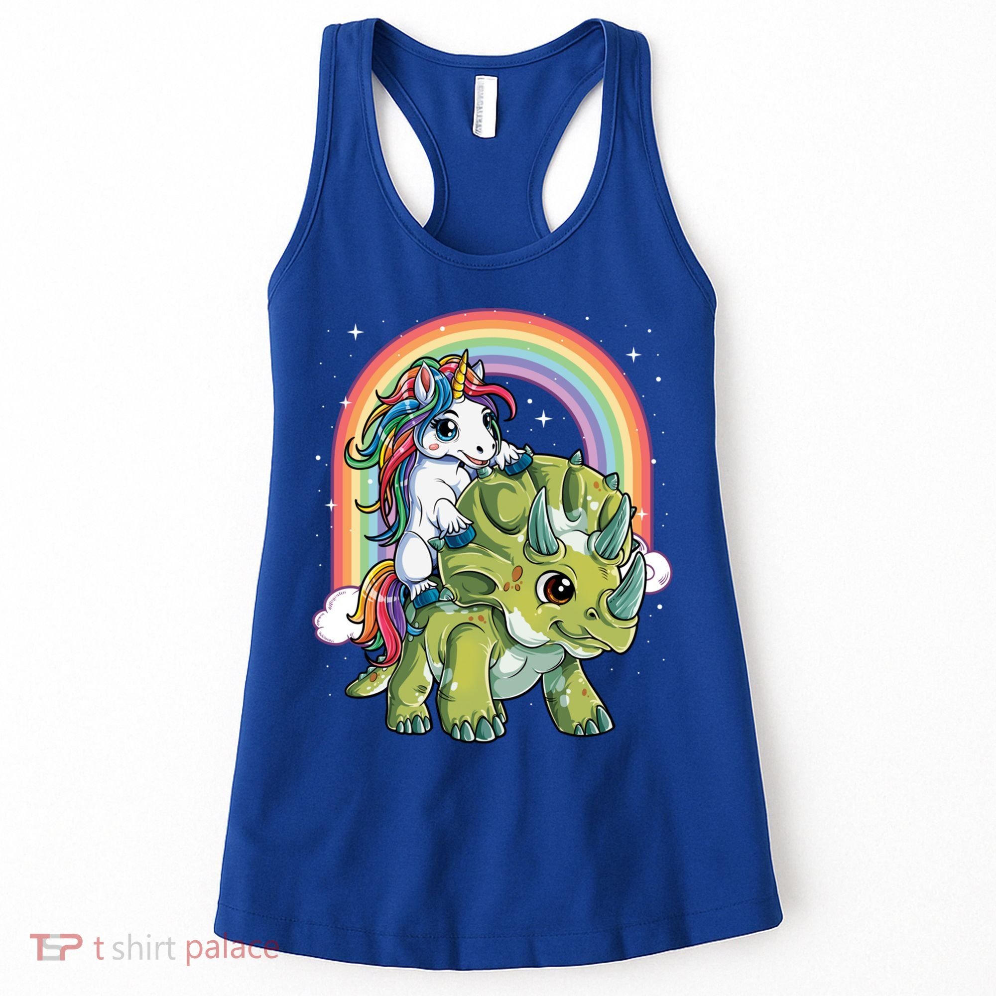 Unicorn Riding Dinosaur Triceratops Funny Boys Girls Rainbow Gift Women's Tank Top
