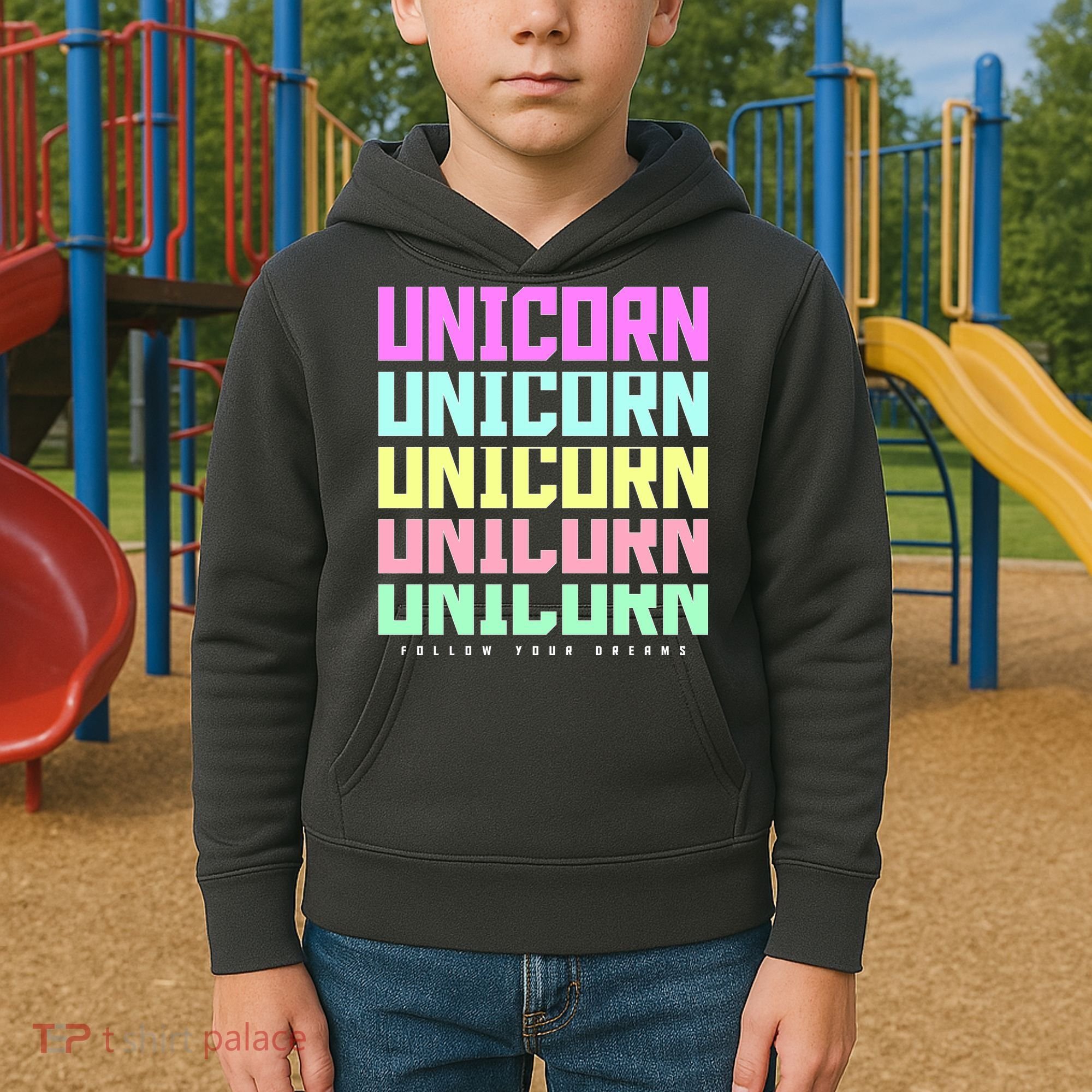 Unicorn Repeat Follow Your Dream Kids Hoodie