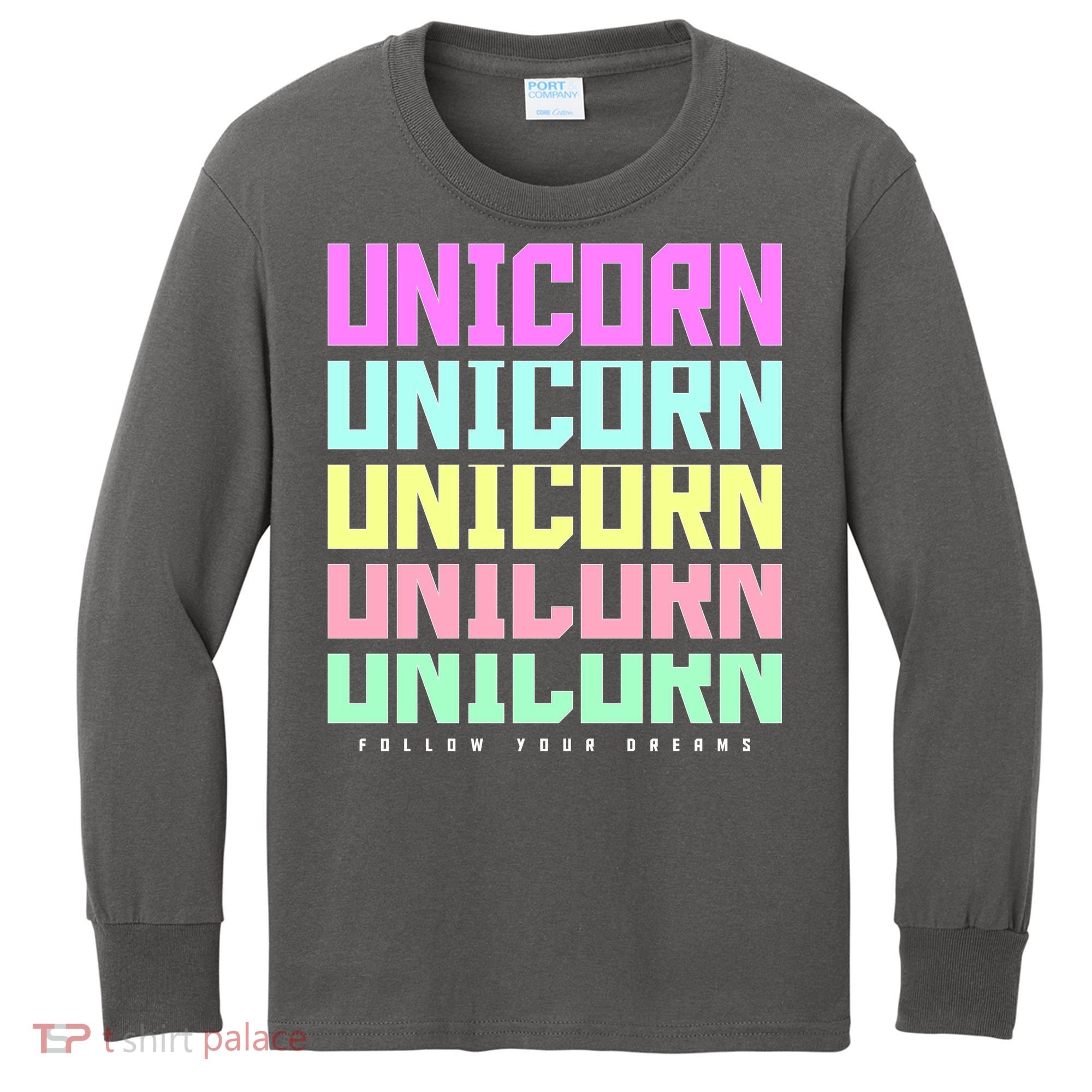 Unicorn Repeat Follow Your Dream Kids Long Sleeve Shirt