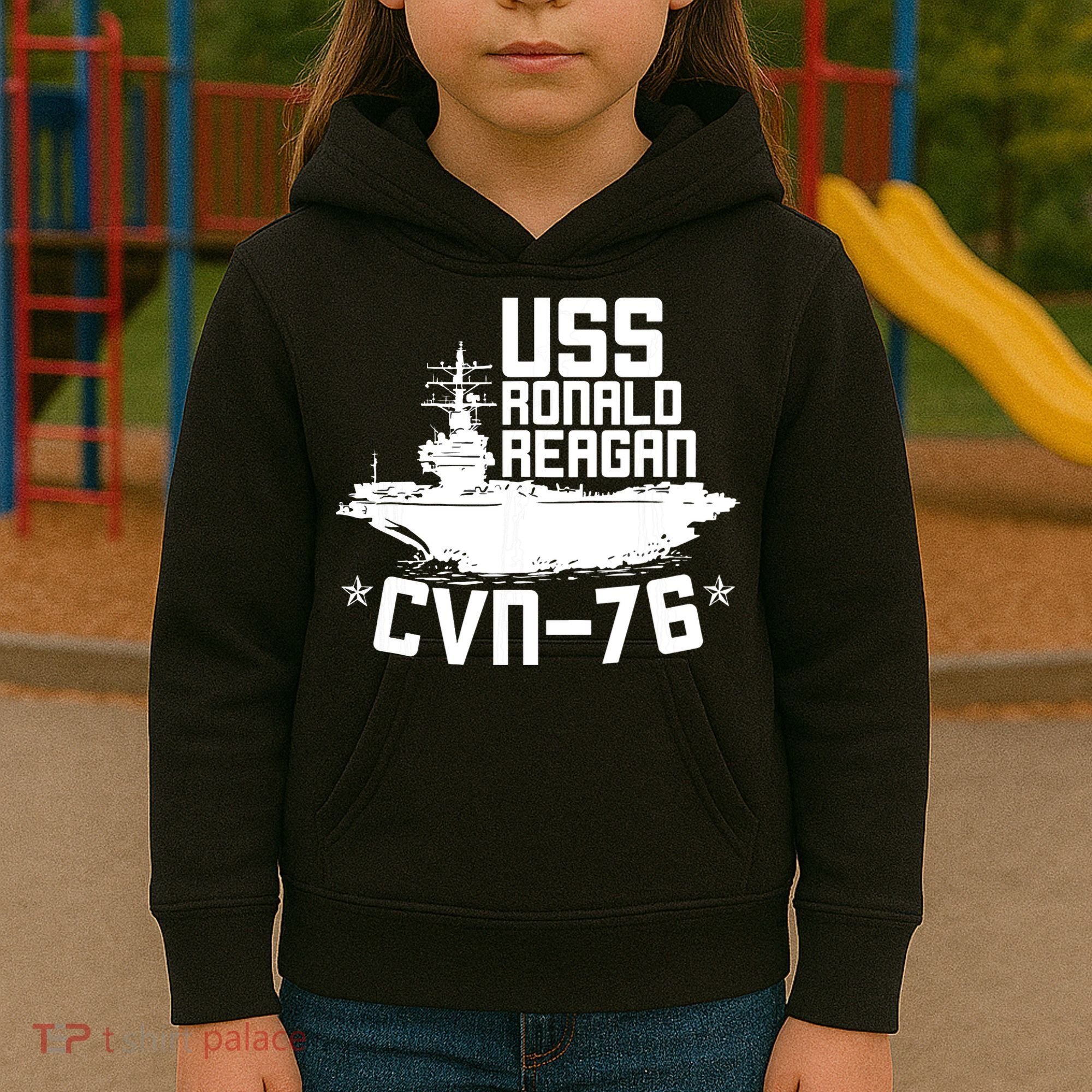 Uss Ronald Regan Cvn76 Aircraft Carrier For A Veteran Kids Hoodie
