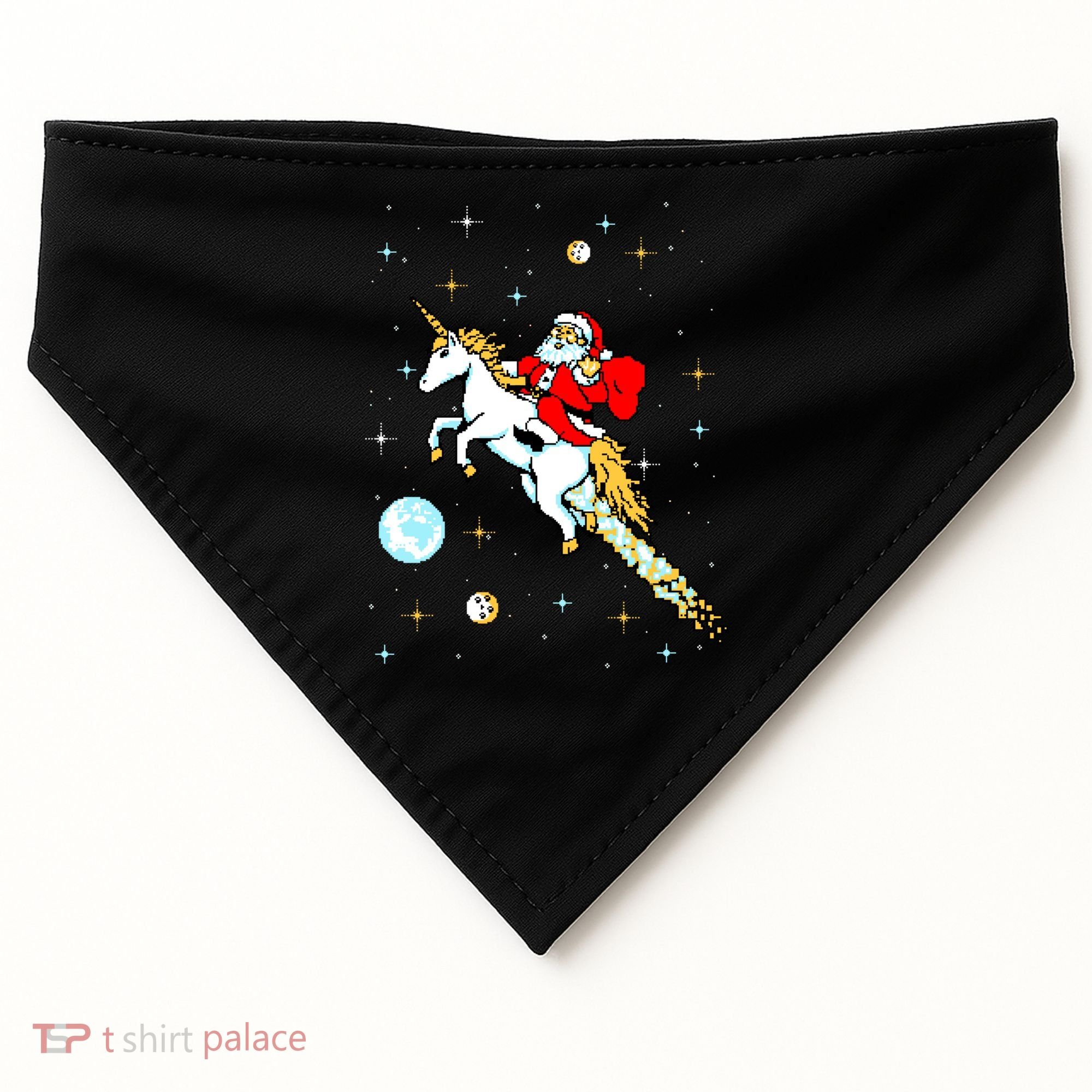 Unicorn Riding Space Pixel Santa Christmas Gift USA-Made Doggie Bandana