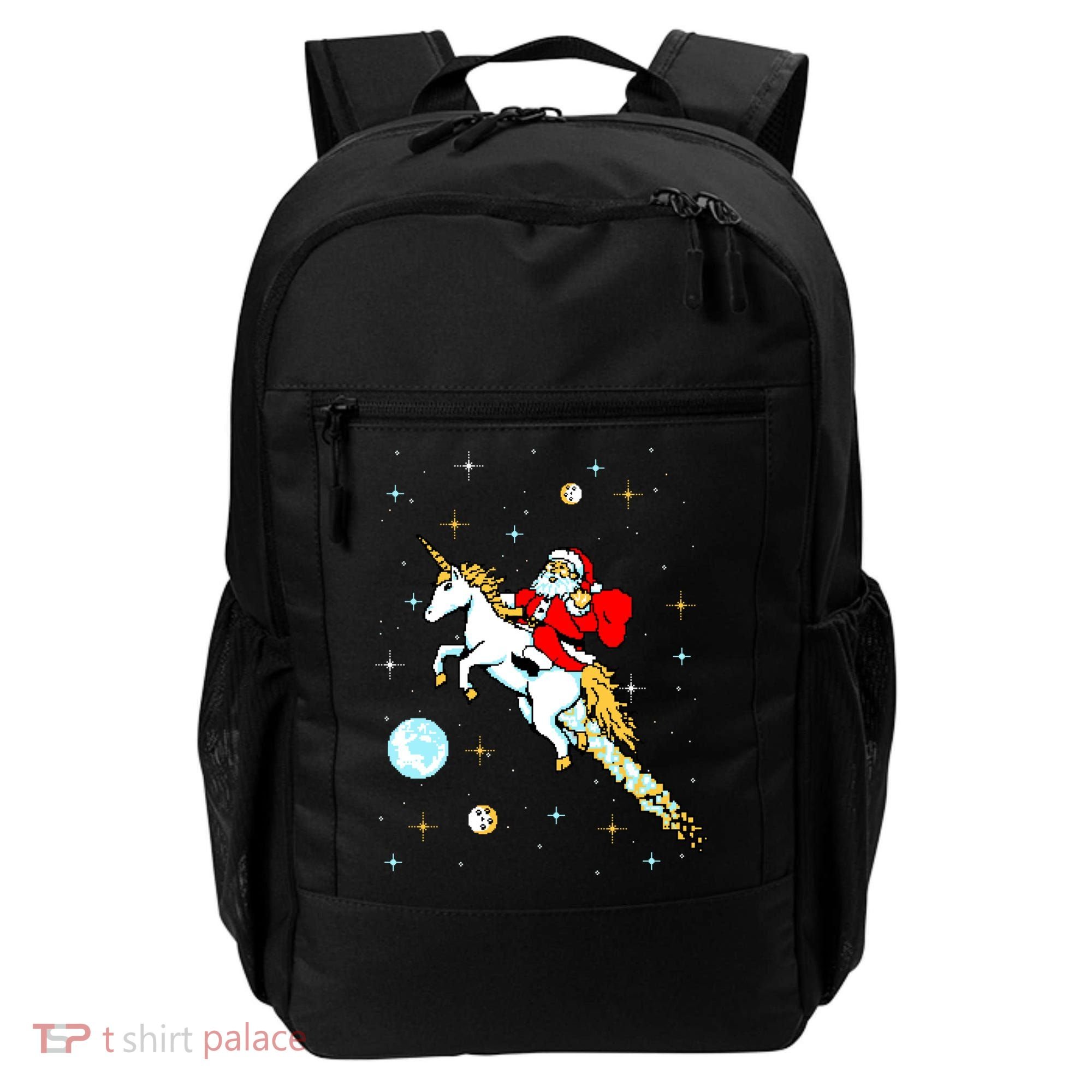 Unicorn Riding Space Pixel Santa Christmas Gift Backpack