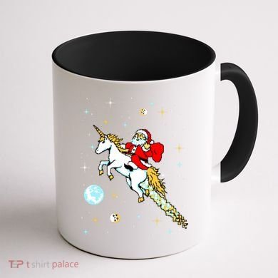 Unicorn Riding Space Pixel Santa Christmas Gift Coffee Mug back
