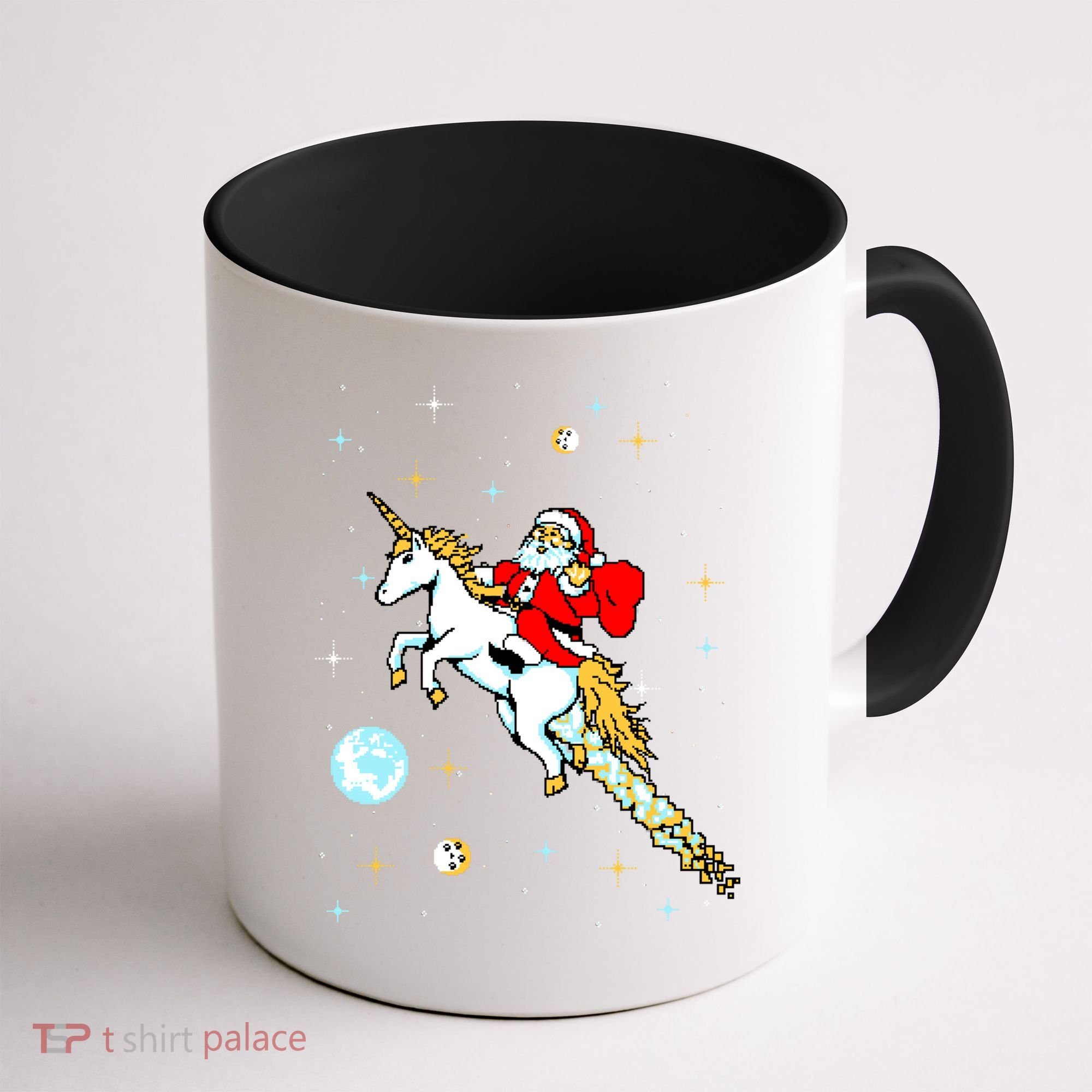 Unicorn Riding Space Pixel Santa Christmas Gift Coffee Mug