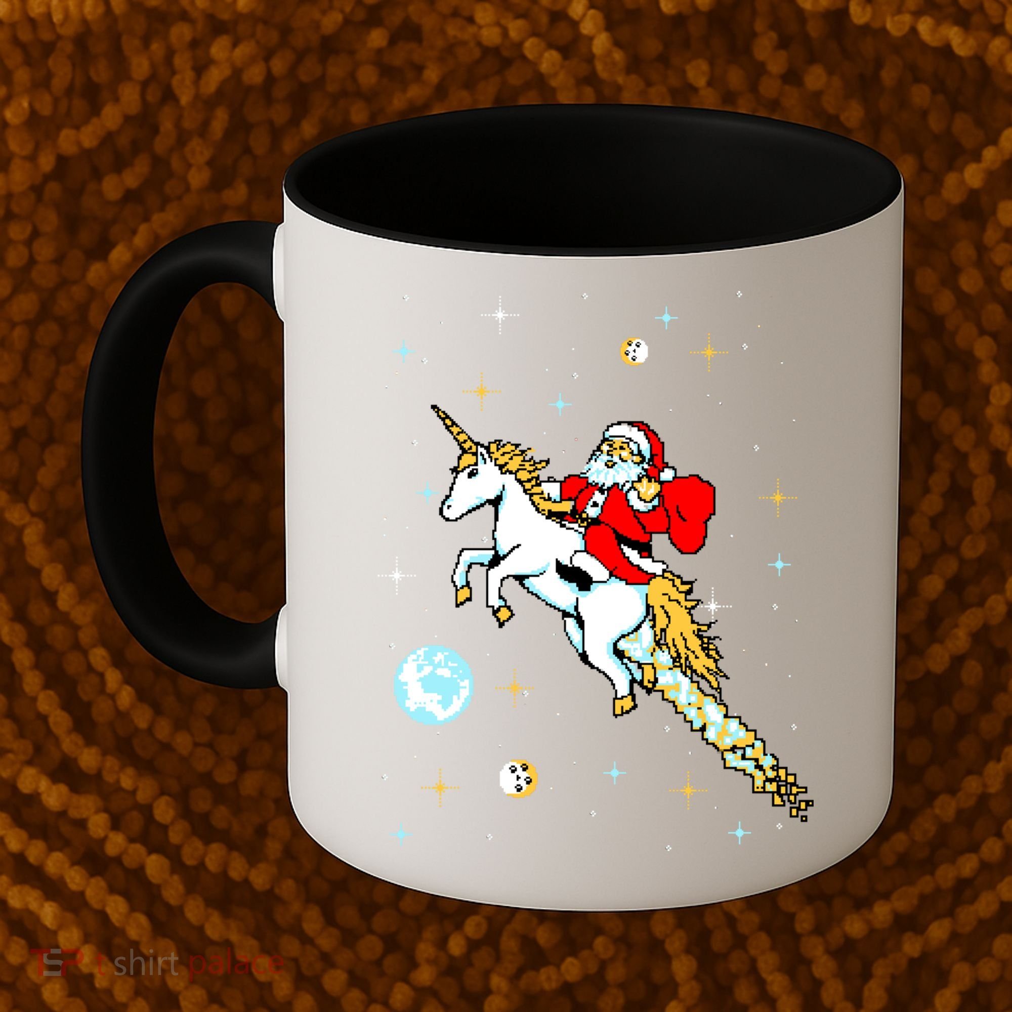 Unicorn Riding Space Pixel Santa Christmas Gift Coffee Mug