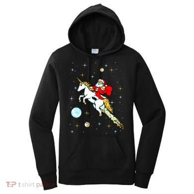 Unicorn Riding Space Pixel Santa Christmas Gift Women's Hoodie