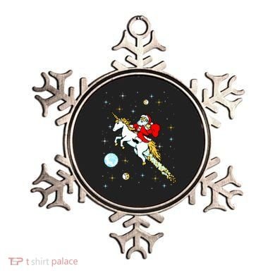 Unicorn Riding Space Pixel Santa Christmas Gift Ornament