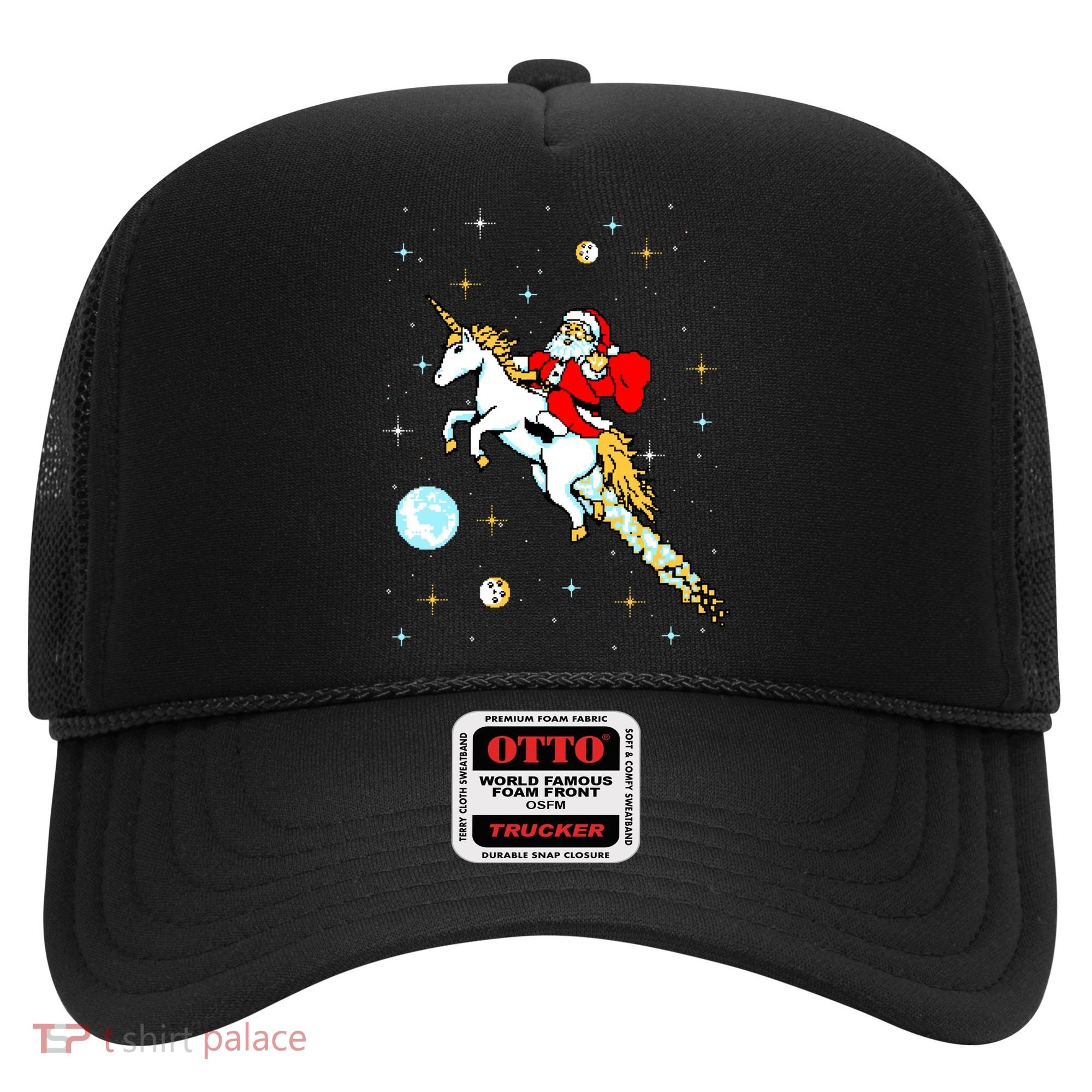 Unicorn Riding Space Pixel Santa Christmas Gift Hat