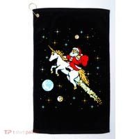 Unicorn Riding Space Pixel Santa Christmas Gift Golf Towel thumb 0