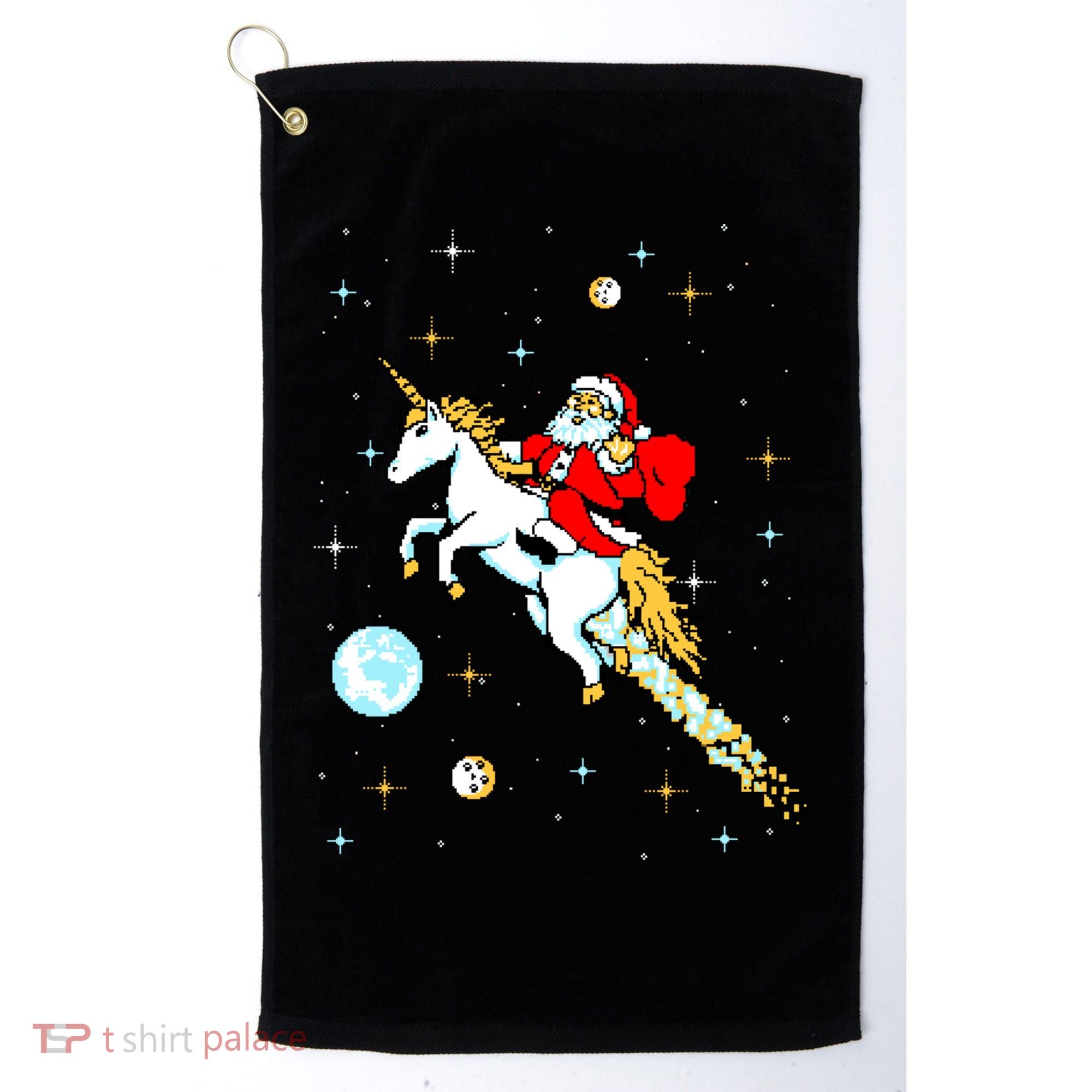 Unicorn Riding Space Pixel Santa Christmas Gift Golf Towel