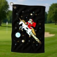 Unicorn Riding Space Pixel Santa Christmas Gift Golf Towel thumb 1