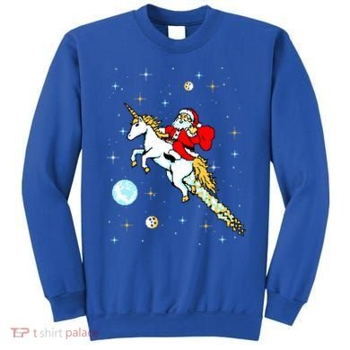 Unicorn Riding Space Pixel Santa Christmas Gift Sweatshirt