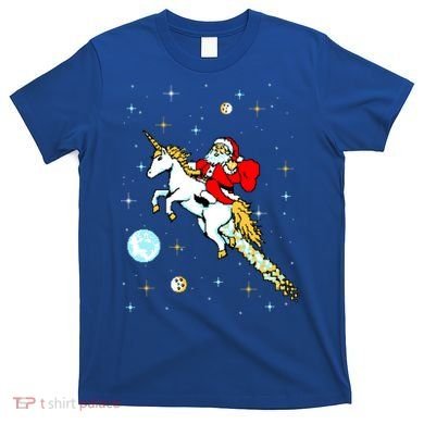Unicorn Riding Space Pixel Santa Christmas Gift T-Shirt