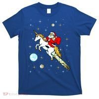 Unicorn Riding Space Pixel Santa Christmas Gift T-Shirt thumb 0