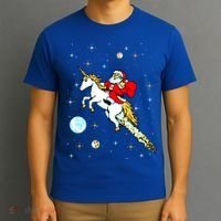 Unicorn Riding Space Pixel Santa Christmas Gift T-Shirt thumb 3