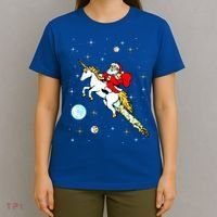 Unicorn Riding Space Pixel Santa Christmas Gift T-Shirt thumb 4