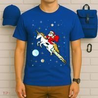 Unicorn Riding Space Pixel Santa Christmas Gift T-Shirt thumb 6