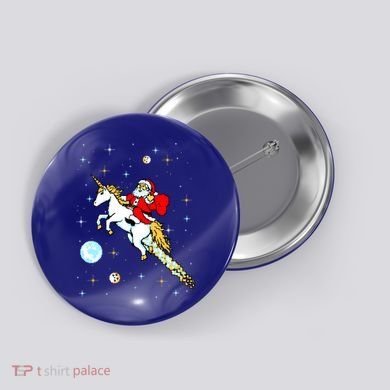Unicorn Riding Space Pixel Santa Christmas Gift Button