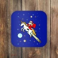 Unicorn Riding Space Pixel Santa Christmas Gift Coaster thumb 0