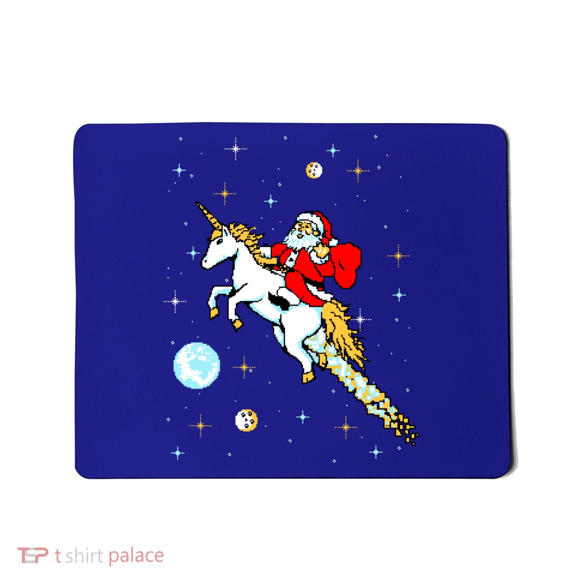 Unicorn Riding Space Pixel Santa Christmas Gift Mousepad