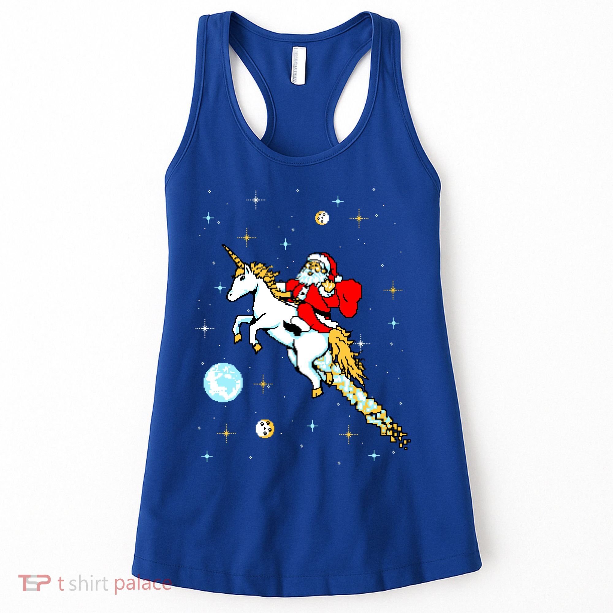 Unicorn Riding Space Pixel Santa Christmas Gift Women's Tank Top