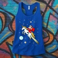Unicorn Riding Space Pixel Santa Christmas Gift Women's Tank Top thumb 3