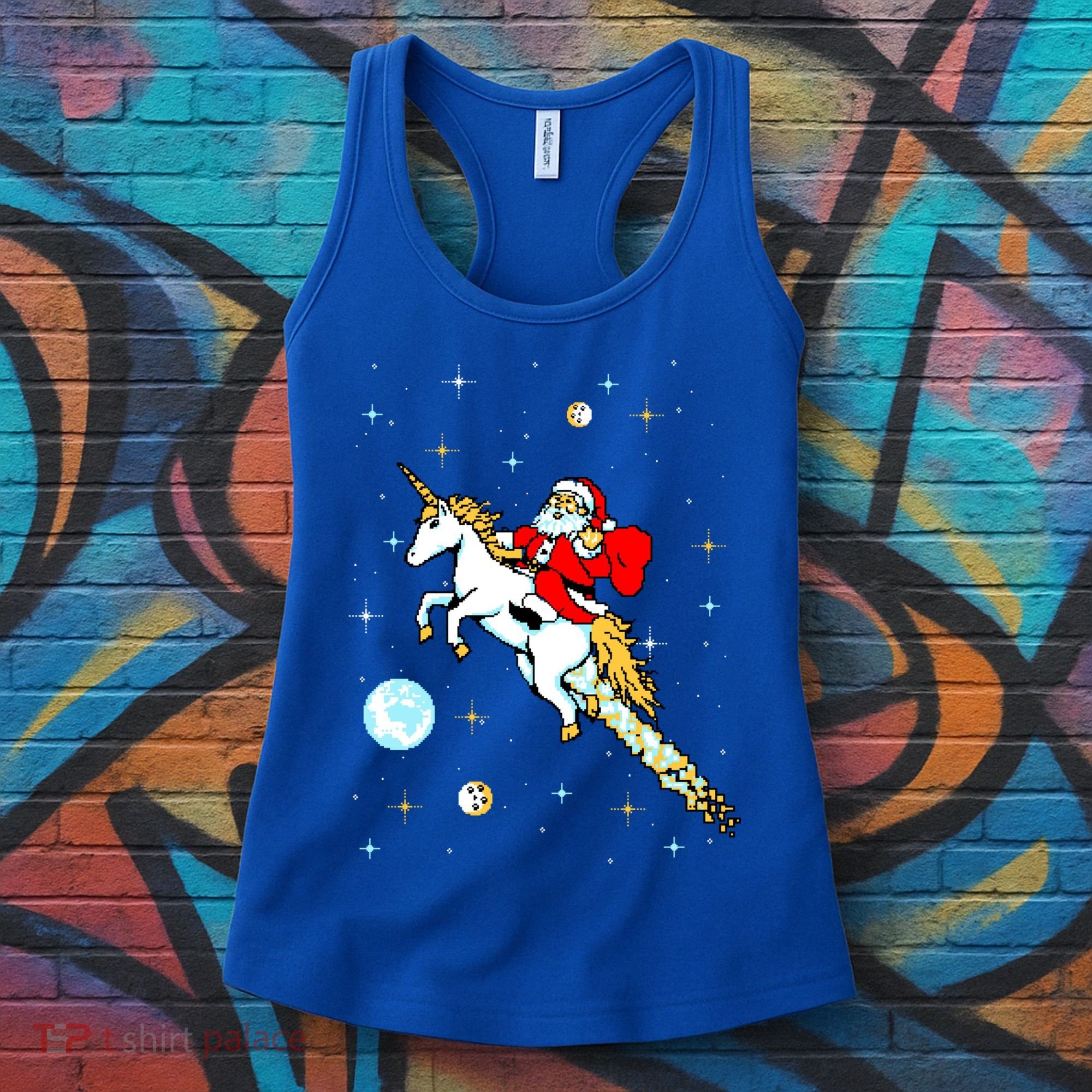 Unicorn Riding Space Pixel Santa Christmas Gift Women's Tank Top