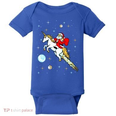 Unicorn Riding Space Pixel Santa Christmas Gift Baby Bodysuit