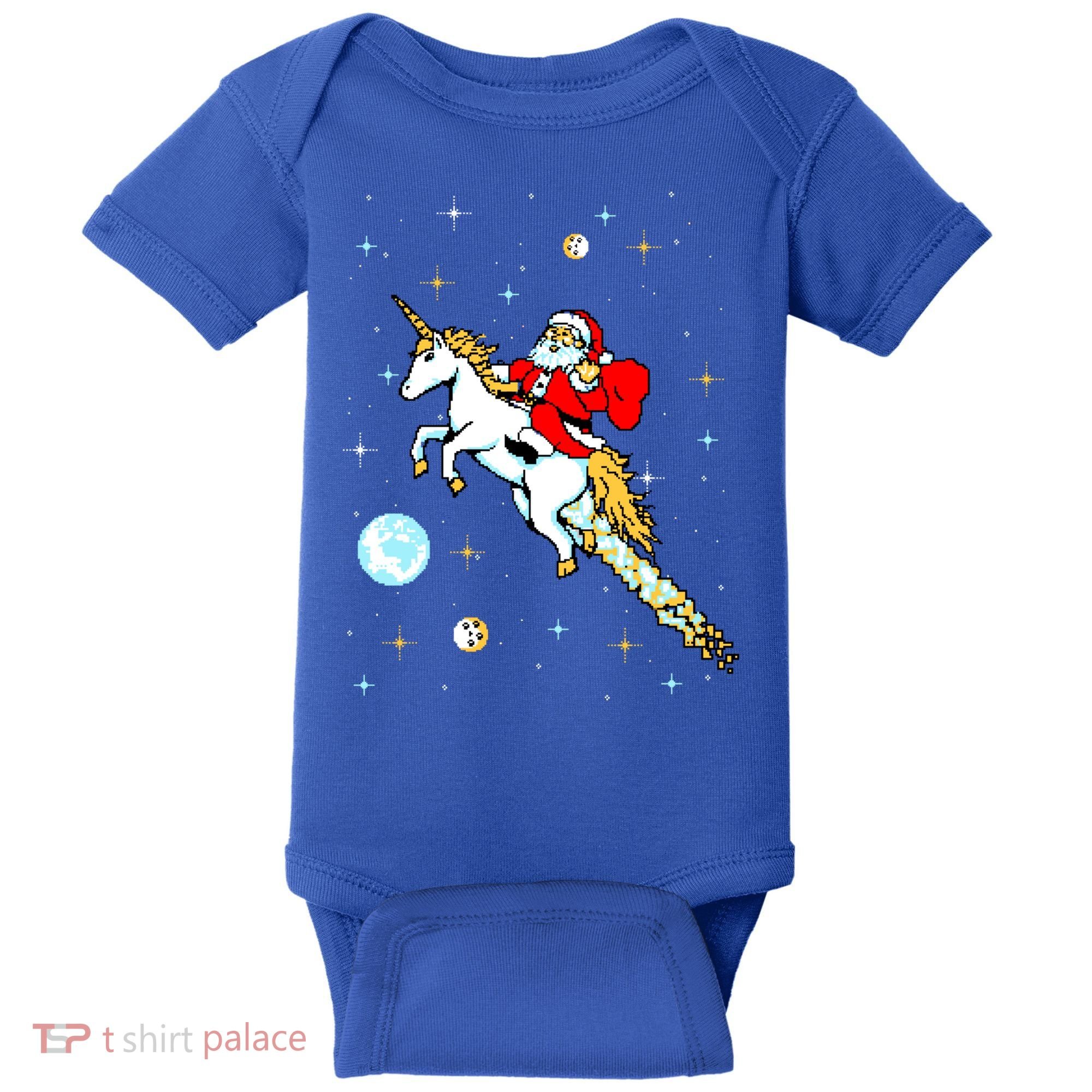 Unicorn Riding Space Pixel Santa Christmas Gift Baby Bodysuit
