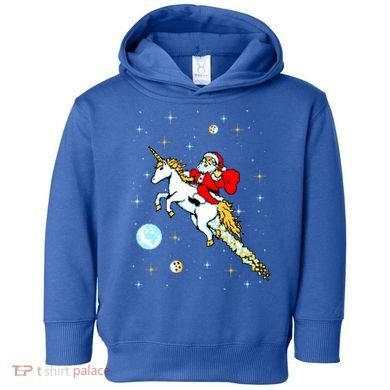 Unicorn Riding Space Pixel Santa Christmas Gift Toddler Hoodie