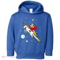 Unicorn Riding Space Pixel Santa Christmas Gift Toddler Hoodie thumb 0