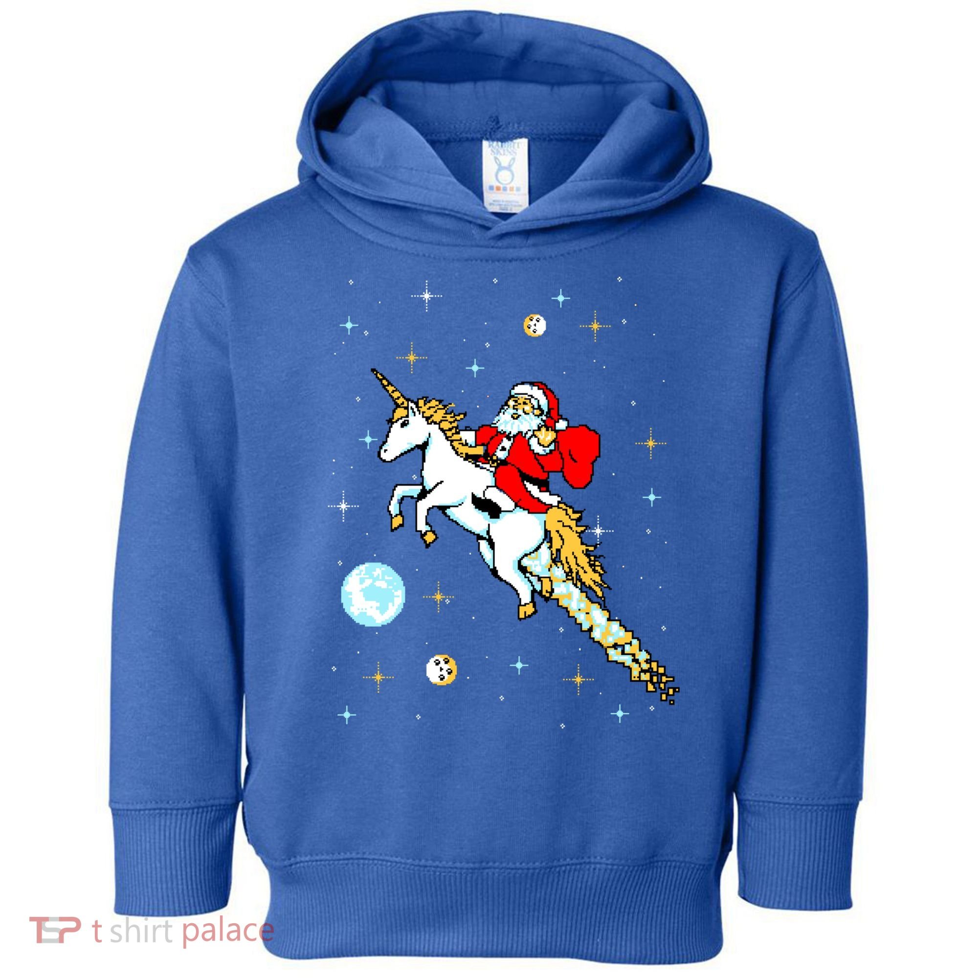 Unicorn Riding Space Pixel Santa Christmas Gift Toddler Hoodie