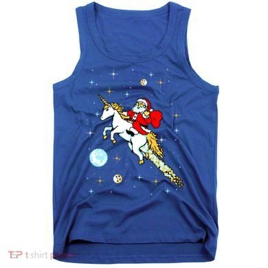 Unicorn Riding Space Pixel Santa Christmas Gift Tank Top