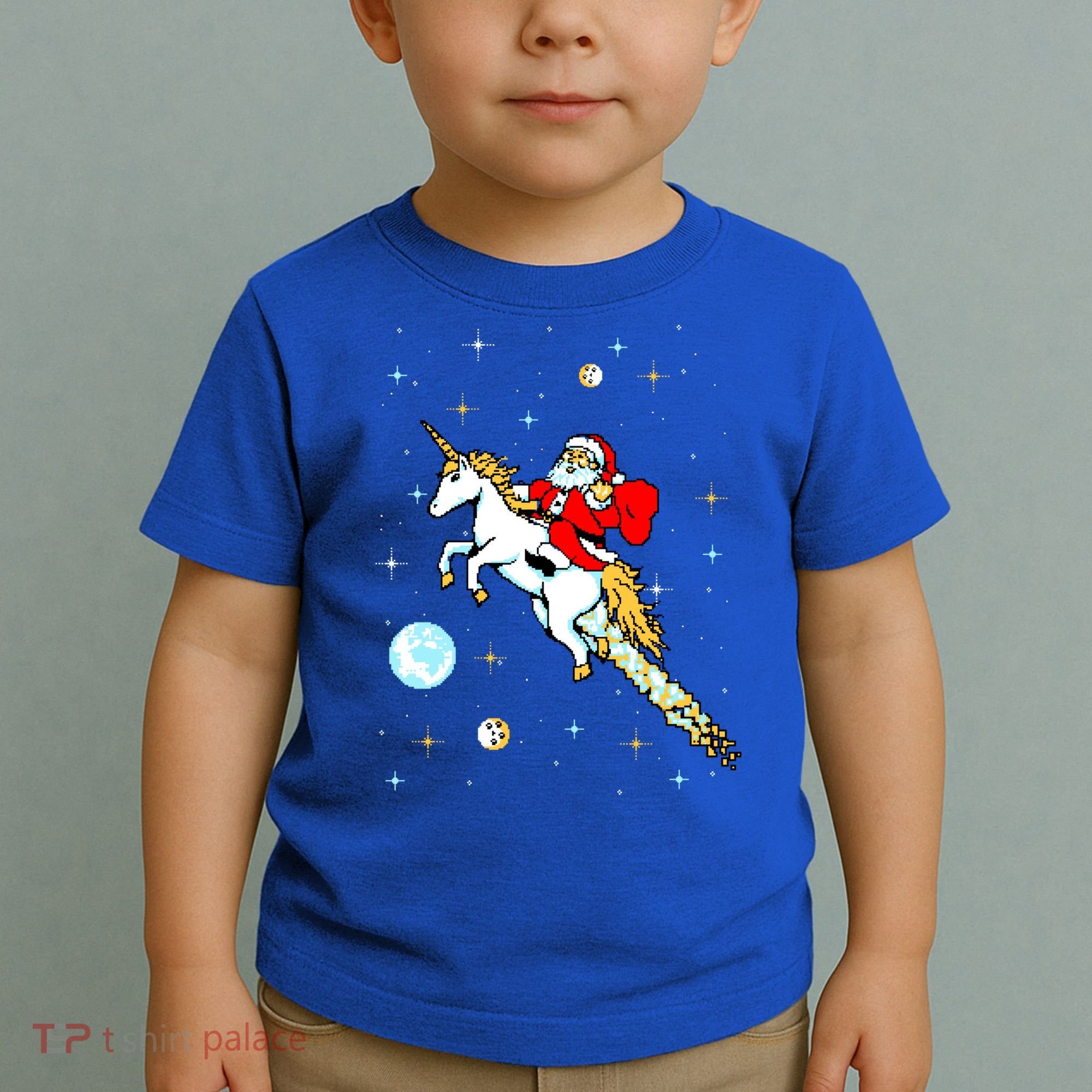 Unicorn Riding Space Pixel Santa Christmas Gift Toddler T-Shirt