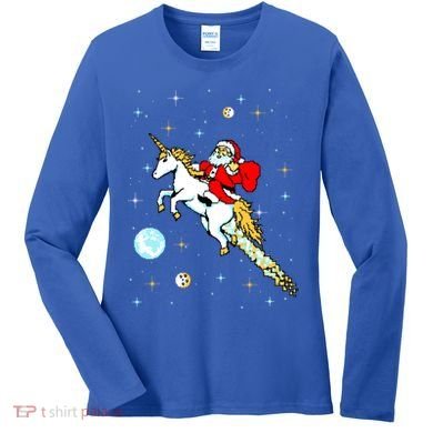 Unicorn Riding Space Pixel Santa Christmas Gift Women's Long Sleeve Shirt