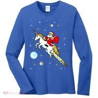 Unicorn Riding Space Pixel Santa Christmas Gift Women's Long Sleeve Shirt thumb 0