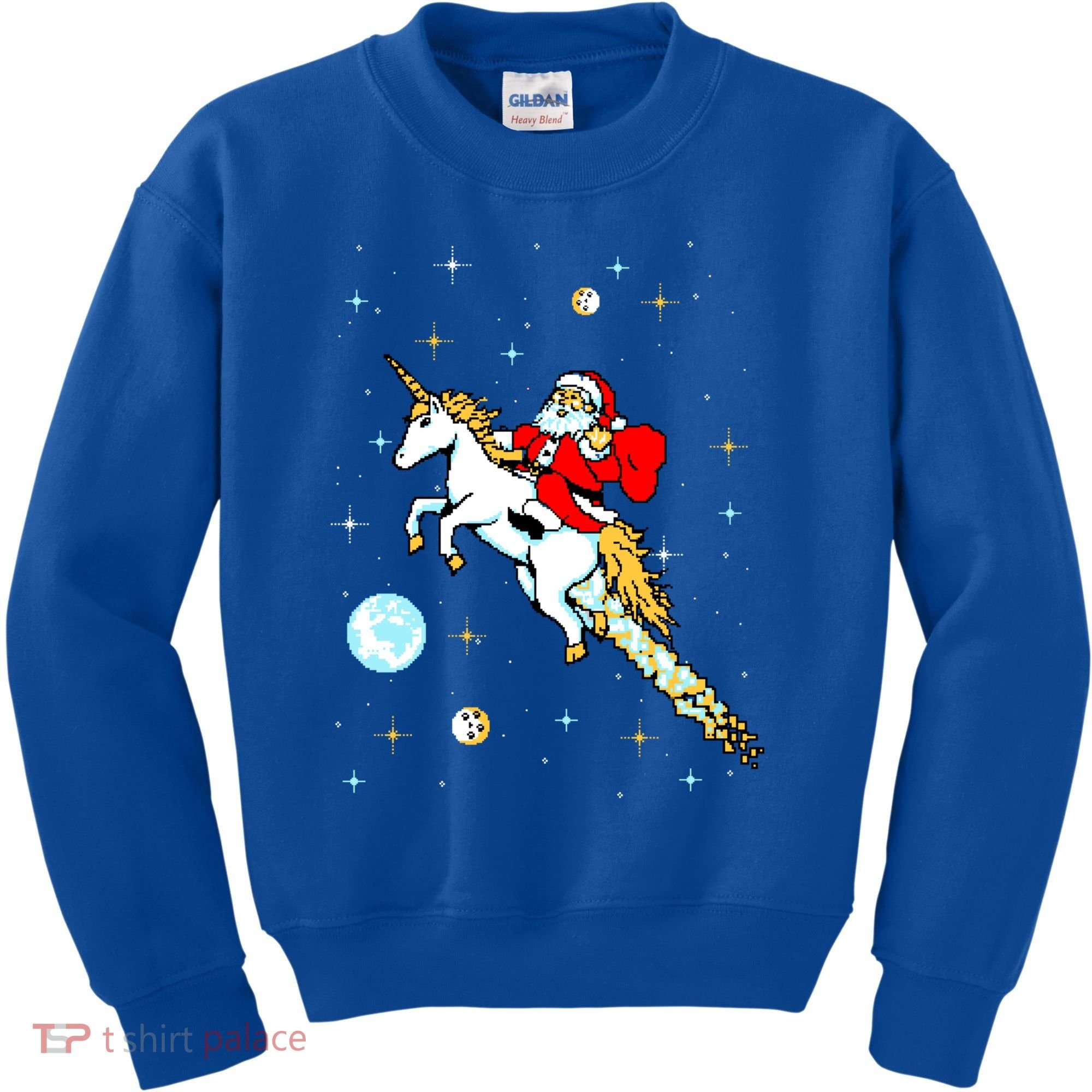 Unicorn Riding Space Pixel Santa Christmas Gift Kids Sweatshirt