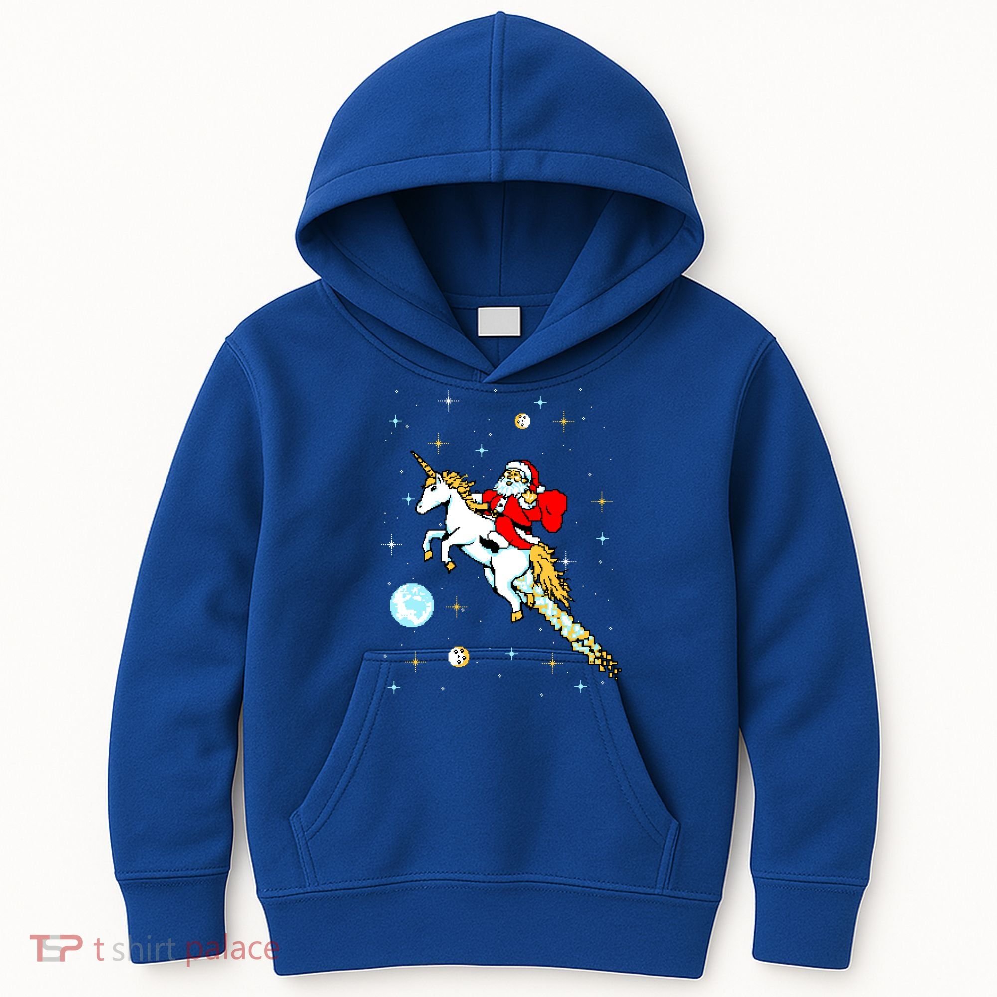 Unicorn Riding Space Pixel Santa Christmas Gift Kids Hoodie