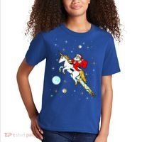 Unicorn Riding Space Pixel Santa Christmas Gift Kids T-Shirt thumb 2