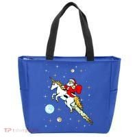 Unicorn Riding Space Pixel Santa Christmas Gift Tote Bag thumb 0