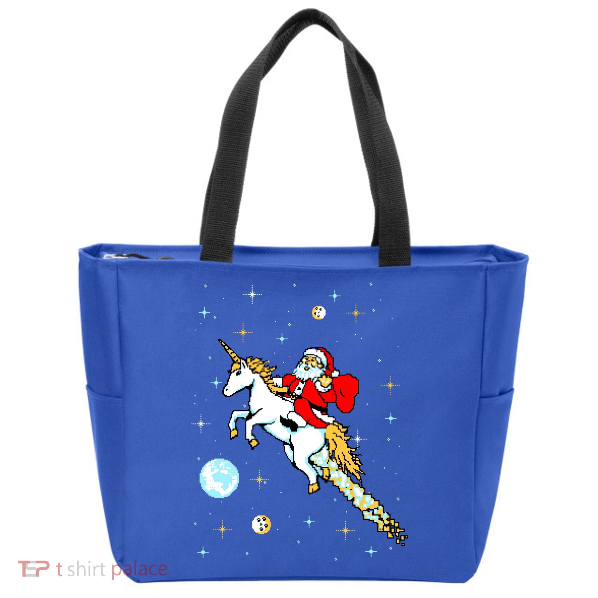 Unicorn Riding Space Pixel Santa Christmas Gift Tote Bag