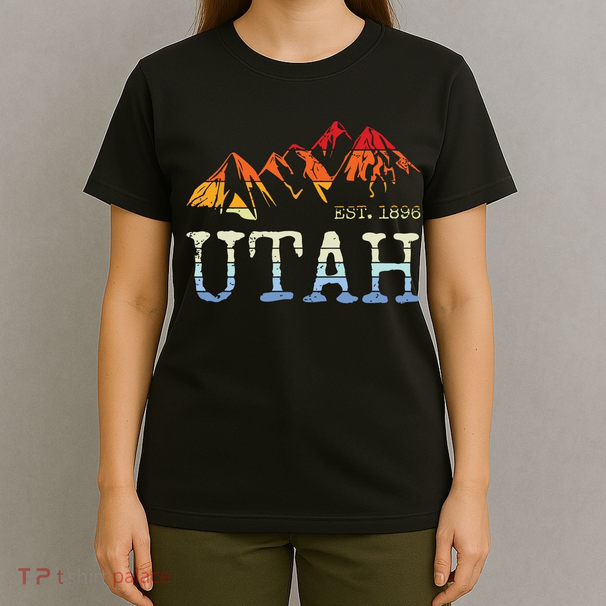 Utah Retro Sunset Vintage Mountain Home Est 1896 Cool Hiking T-Shirt