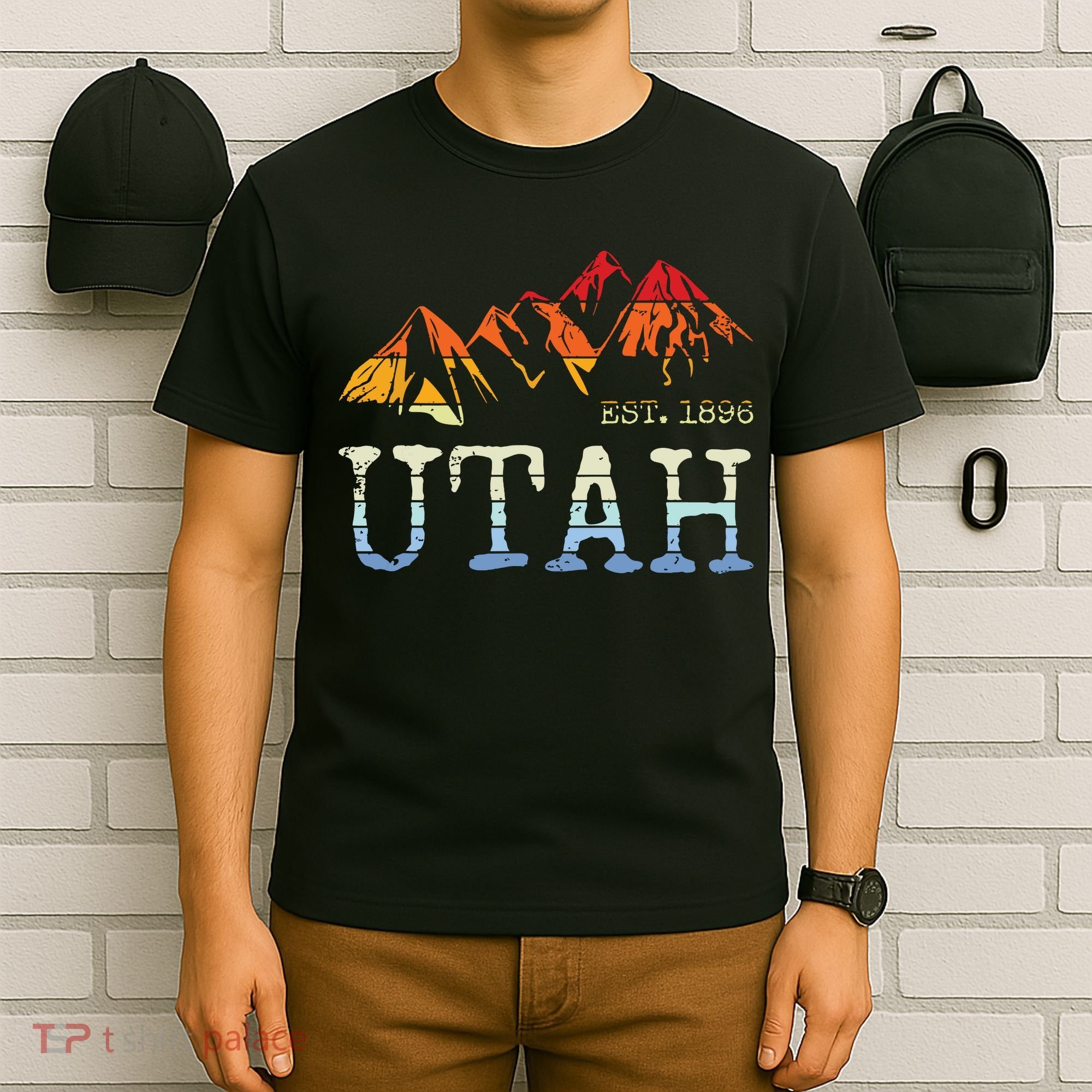Utah Retro Sunset Vintage Mountain Home Est 1896 Cool Hiking T-Shirt