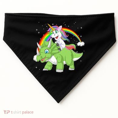 Unicorn Riding Triceratops Dinosaur USA-Made Doggie Bandana